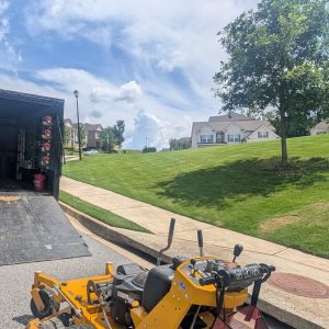Professional lawn mowing crew at work in Buford Georgia