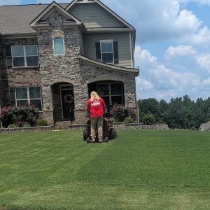 Thick lush grass after regular lawn mowing in North Georgia